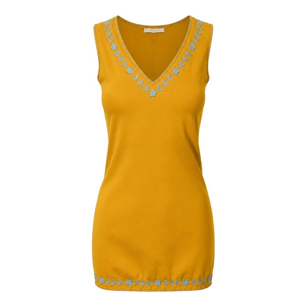 Urban Outfitters Linen Boho Floral Embroidered Tunic Dress Mustard Yellow GUC